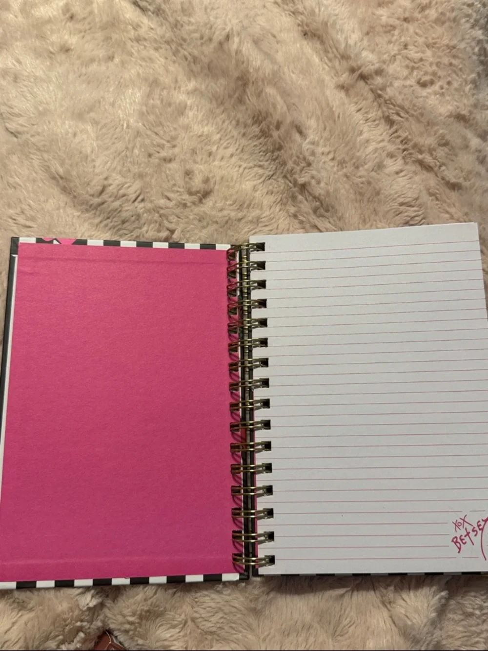 Betsey Johnson Black & White Stripe‎ Notebook with Pink Lip & Lipstick Motif